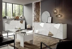 Garnero Arredamenti Madia 241x84h cm 4 ante con specchio e serigrafia Olimpo Bianco Lucido Discount