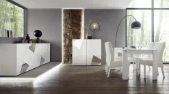 Garnero Arredamenti Madia 241x84h cm 4 ante con specchio e serigrafia Olimpo Bianco Lucido Discount