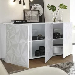 Garnero Arredamenti Madia 181x84h cm 3 ante laccato con serigrafia Marvis Bianco Lucido Clearance