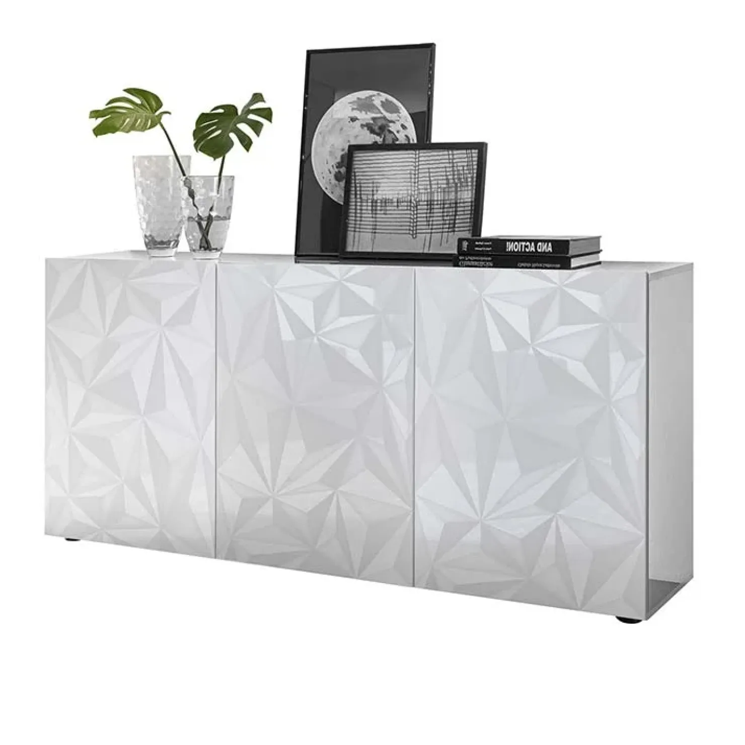 Garnero Arredamenti Madia 181x84h cm 3 ante laccato con serigrafia Marvis Bianco Lucido Clearance