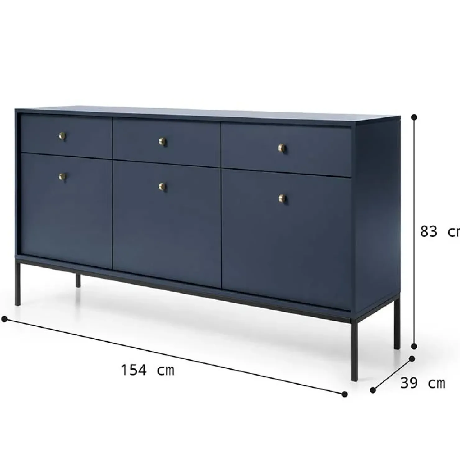 Garnero Arredamenti Madia 154x83h cm 3 ante con cassetti moderna notte Glory Blu Online