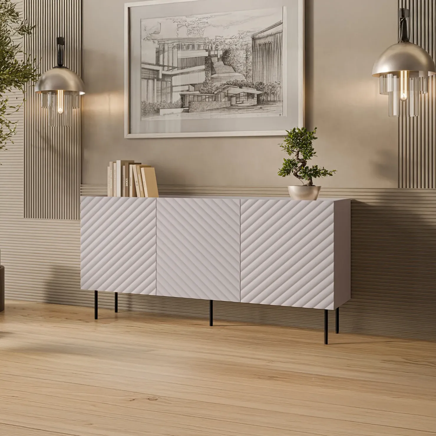 Garnero Arredamenti Madia 166x80h cm 3 ante con frontali decorati Daniele Beige Hot