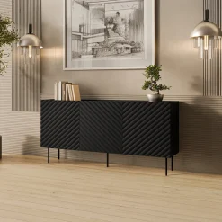 Garnero Arredamenti Madia 166x80h cm 3 ante con frontali decorati nero Daniele Nero Opaco Sale