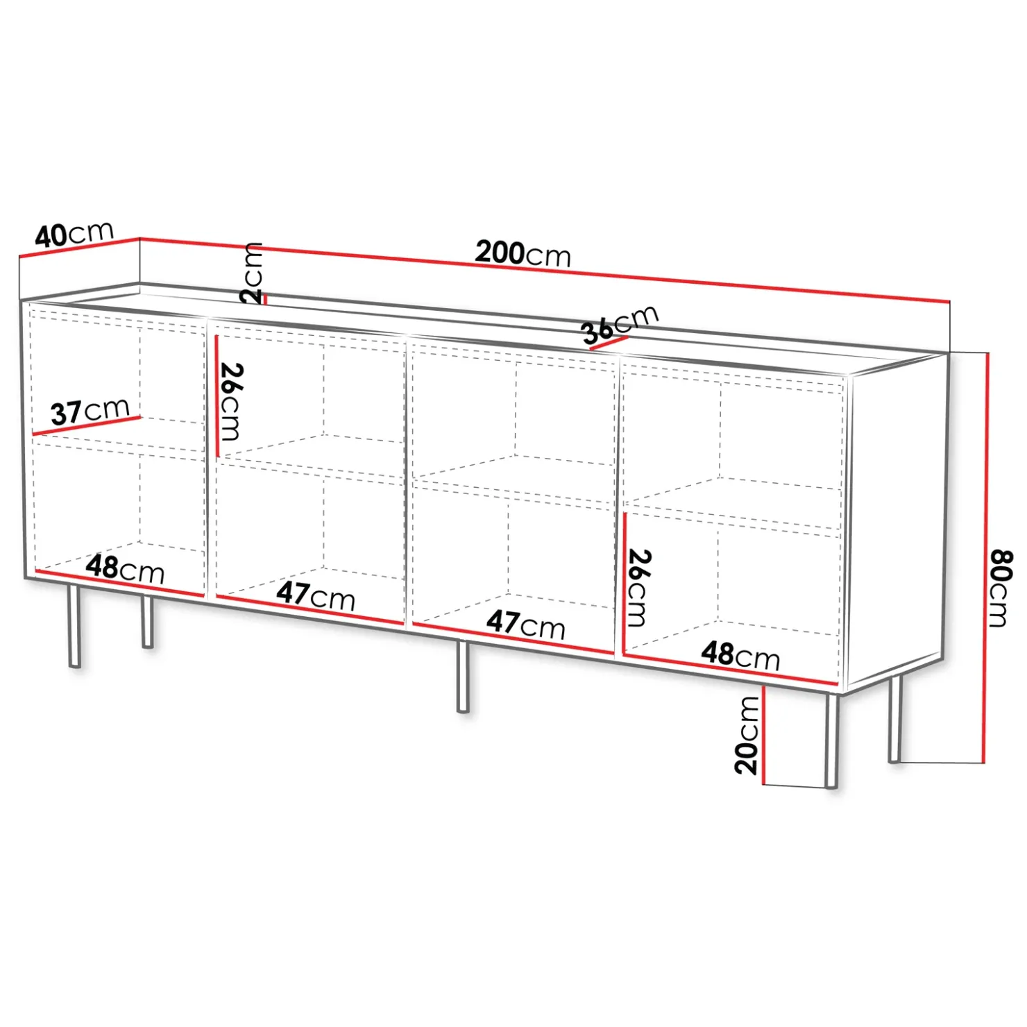 Garnero Arredamenti Madia 200x80h cm 4 ante con frontali decorati bianco Daniele Bianco Opaco Clearance