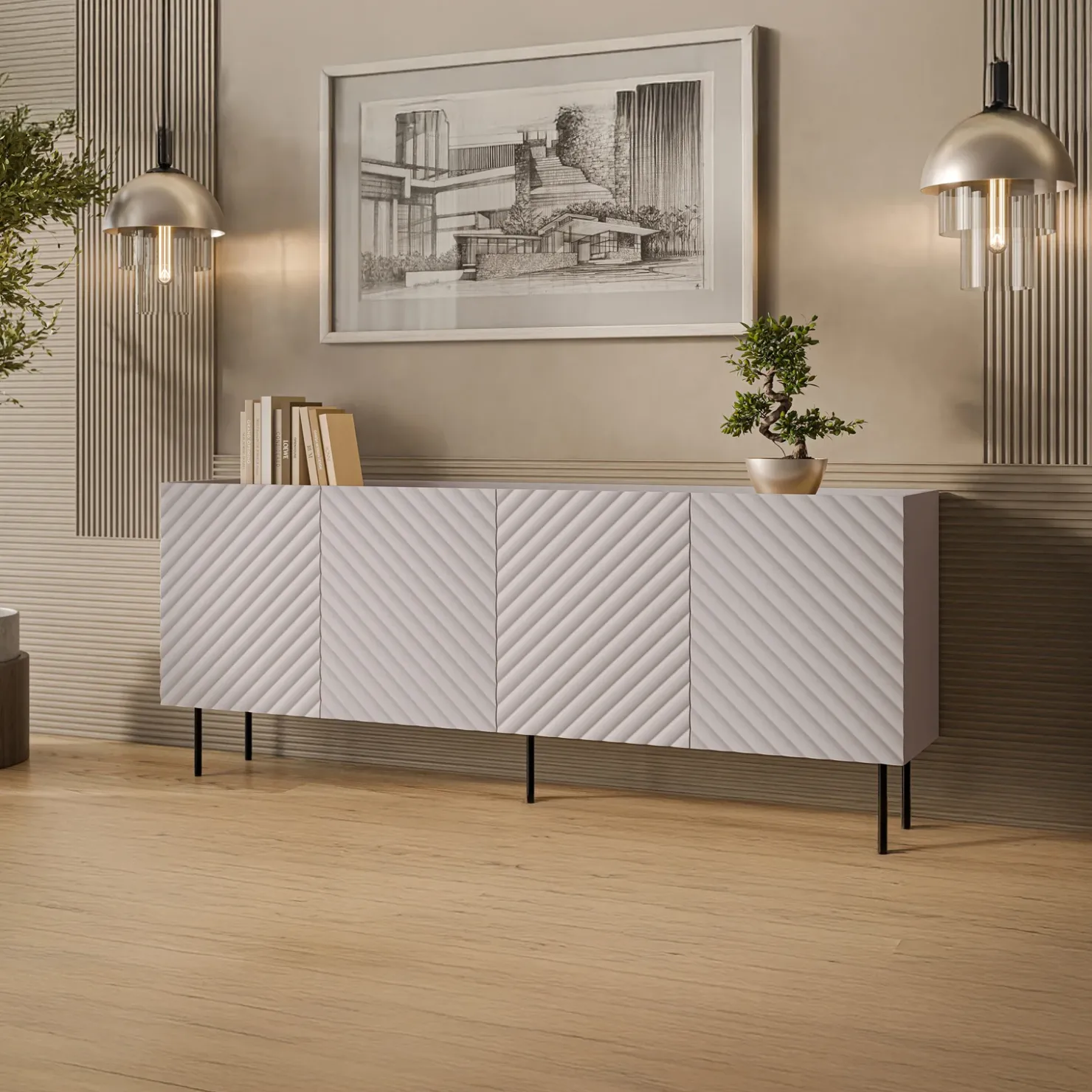 Garnero Arredamenti Madia 200x80h cm 4 ante con frontali decorati Daniele Beige Outlet