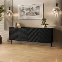 Garnero Arredamenti Madia 200x80h cm 4 ante con frontali decorati nero Daniele Nero Opaco Discount