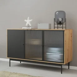 Garnero Arredamenti Madia 148x90h cm 3 ante con led rovere nero Herning Outlet