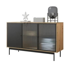 Garnero Arredamenti Madia 148x90h cm 3 ante con led rovere nero Herning Outlet