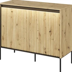 Garnero Arredamenti Madia 98x83h cm 2 ante con led cannettato nero Camelia Rovere Rustico Best