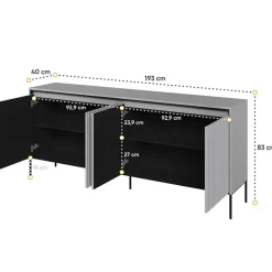 Garnero Arredamenti Madia 193x83h cm 4 ante con led cannettato nero Camelia Grigio Best