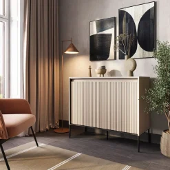 Garnero Arredamenti Madia 98x83h cm 2 ante con led cannettato nero Camelia Beige Discount