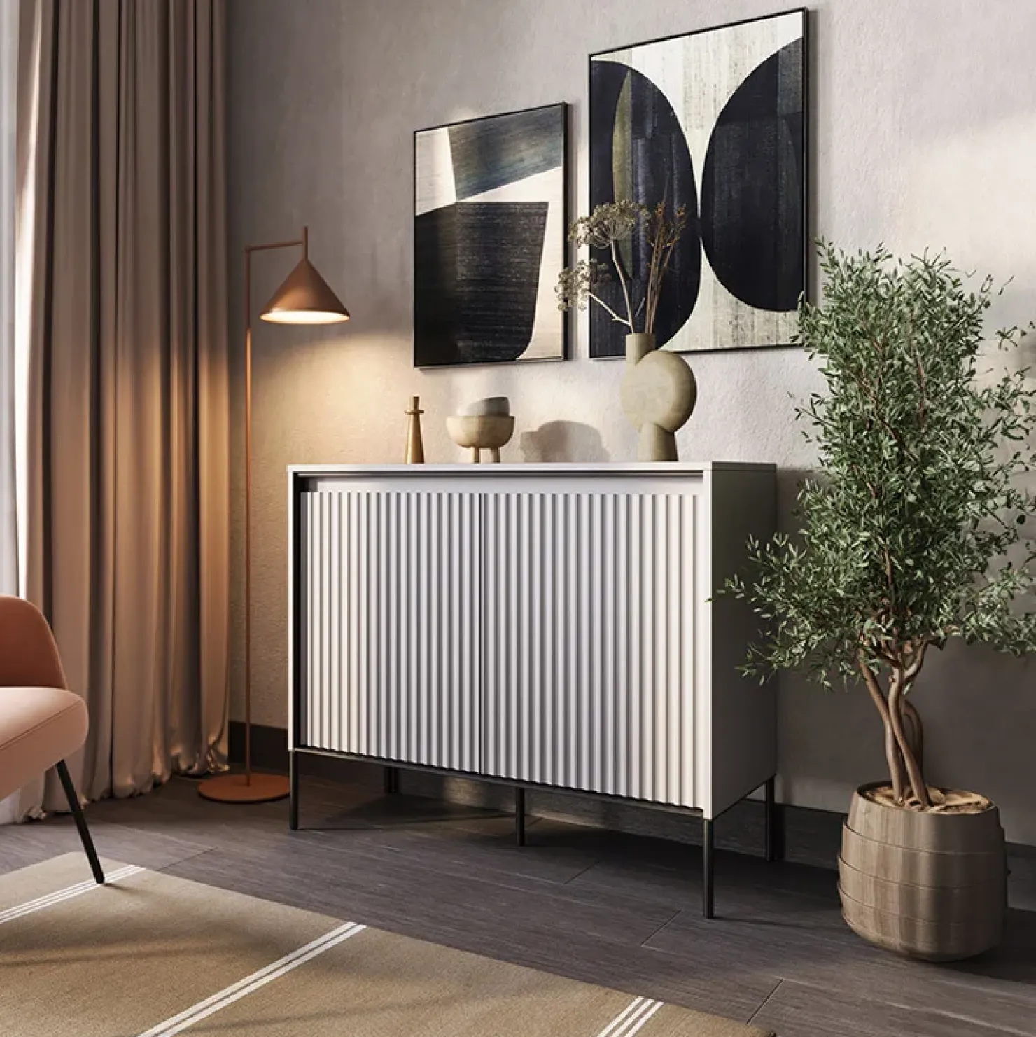 Garnero Arredamenti Madia 98x83h cm 2 ante con led cannettato nero Camelia Grigio Discount