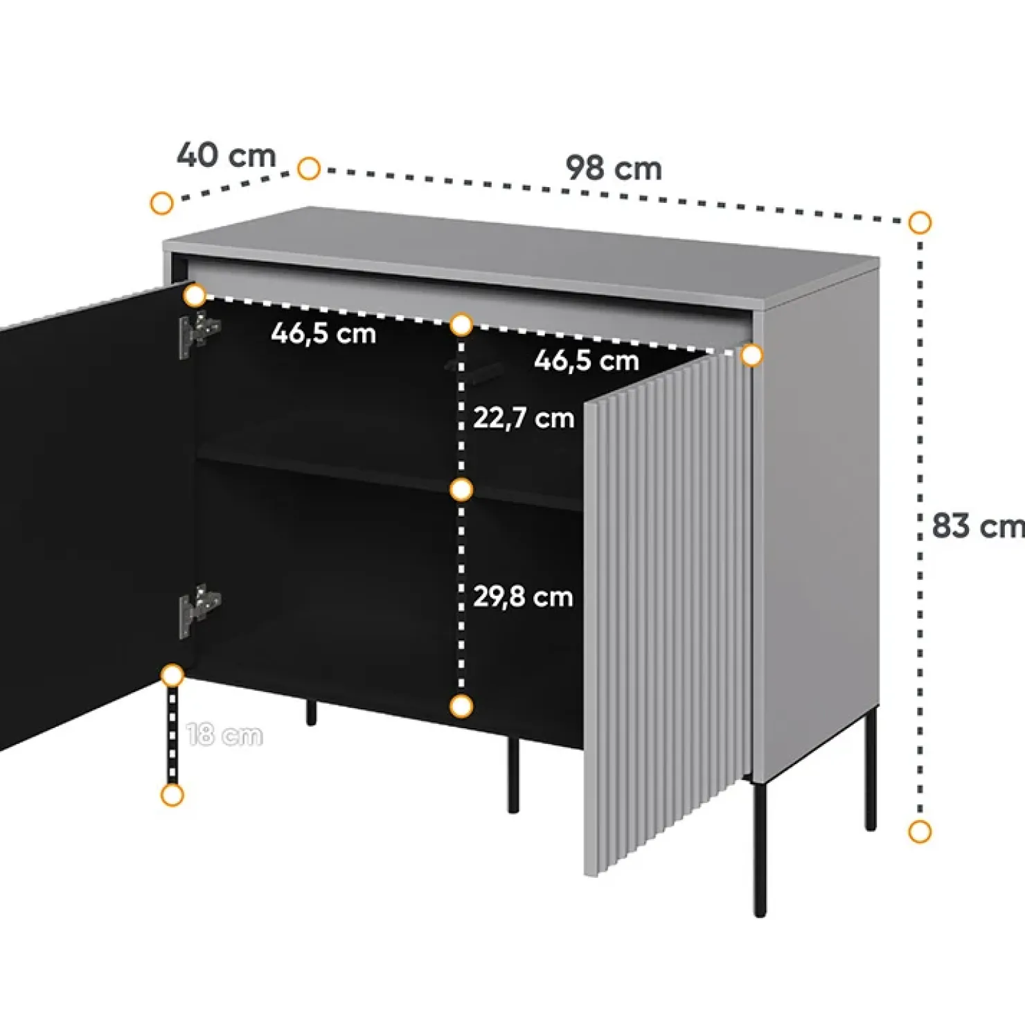 Garnero Arredamenti Madia 98x83h cm 2 ante con led cannettato nero Camelia Grigio Discount