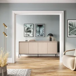 Garnero Arredamenti Madia 193x83h cm 4 ante con led cannettato nero Camelia Beige Sale