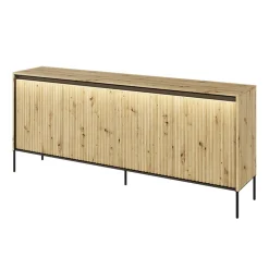 Garnero Arredamenti Madia 193x83h cm 4 ante con led cannettato nero Camelia Rovere Rustico Clearance