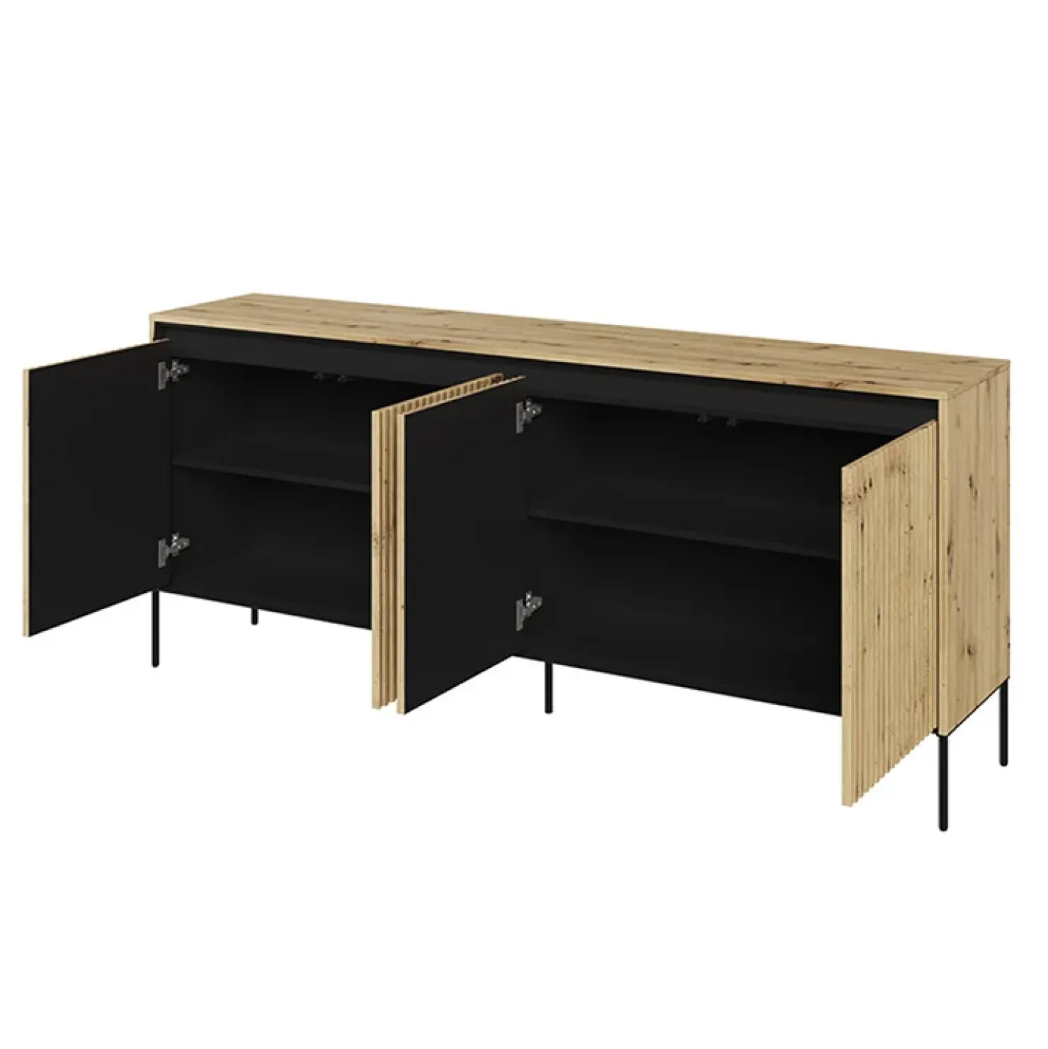 Garnero Arredamenti Madia 193x83h cm 4 ante con led cannettato nero Camelia Rovere Rustico Clearance