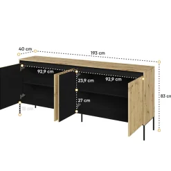 Garnero Arredamenti Madia 193x83h cm 4 ante con led cannettato nero Camelia Rovere Rustico Clearance