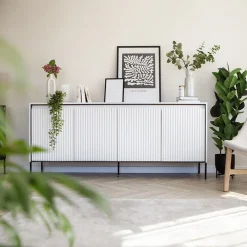 Garnero Arredamenti Madia 193x83h cm 4 ante con led cannettato nero Camelia Bianco Opaco New