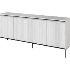 Garnero Arredamenti Madia 193x83h cm 4 ante con led cannettato nero Camelia Bianco Opaco New