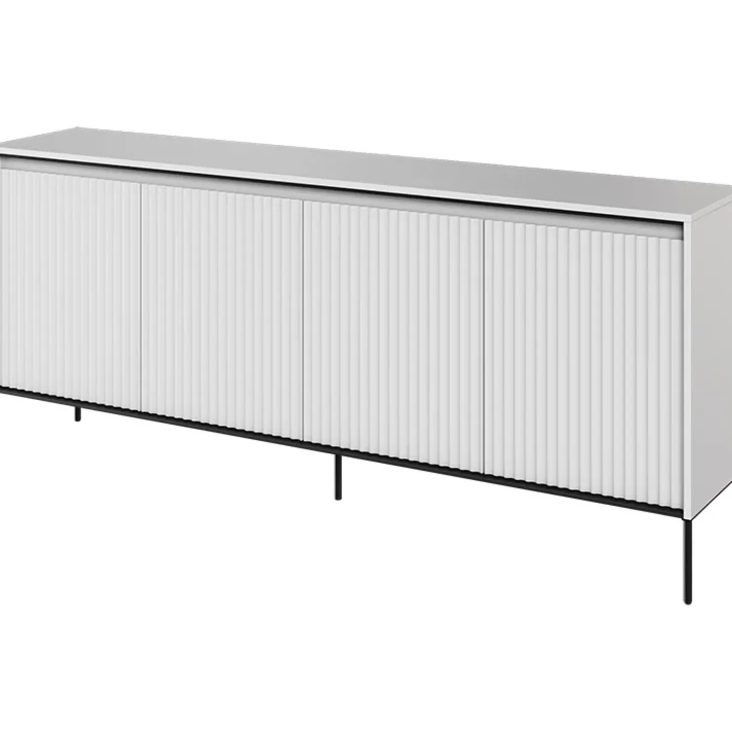 Garnero Arredamenti Madia 193x83h cm 4 ante con led cannettato nero Camelia Bianco Opaco New