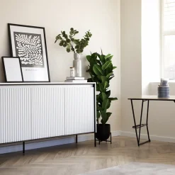 Garnero Arredamenti Madia 193x83h cm 4 ante con led cannettato nero Camelia Bianco Opaco New