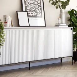 Garnero Arredamenti Madia 193x83h cm 4 ante con led cannettato nero Camelia Bianco Opaco New