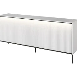 Garnero Arredamenti Madia 193x83h cm 4 ante con led cannettato nero Camelia Bianco Opaco New