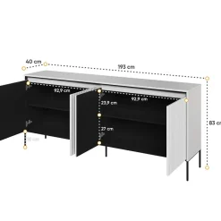 Garnero Arredamenti Madia 193x83h cm 4 ante con led cannettato nero Camelia Bianco Opaco New