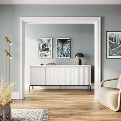 Garnero Arredamenti Madia 193x83h cm 4 ante con led cannettato nero Camelia Bianco Opaco New