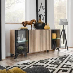 Garnero Arredamenti Madia 160x82h cm 4 ante con stampa nera soggiorno noce Mendes Best