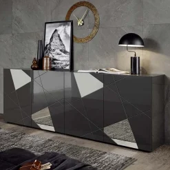 Garnero Arredamenti Madia 241x84h cm 4 ante grigio lucido specchio con serigrafia Olimpo Antracite Online