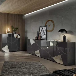 Garnero Arredamenti Madia 241x84h cm 4 ante grigio lucido specchio con serigrafia Olimpo Antracite Online