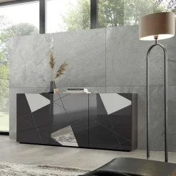 Garnero Arredamenti Madia 181x84h cm 3 ante grigio lucido specchio con serigrafia Olimpo Antracite Best