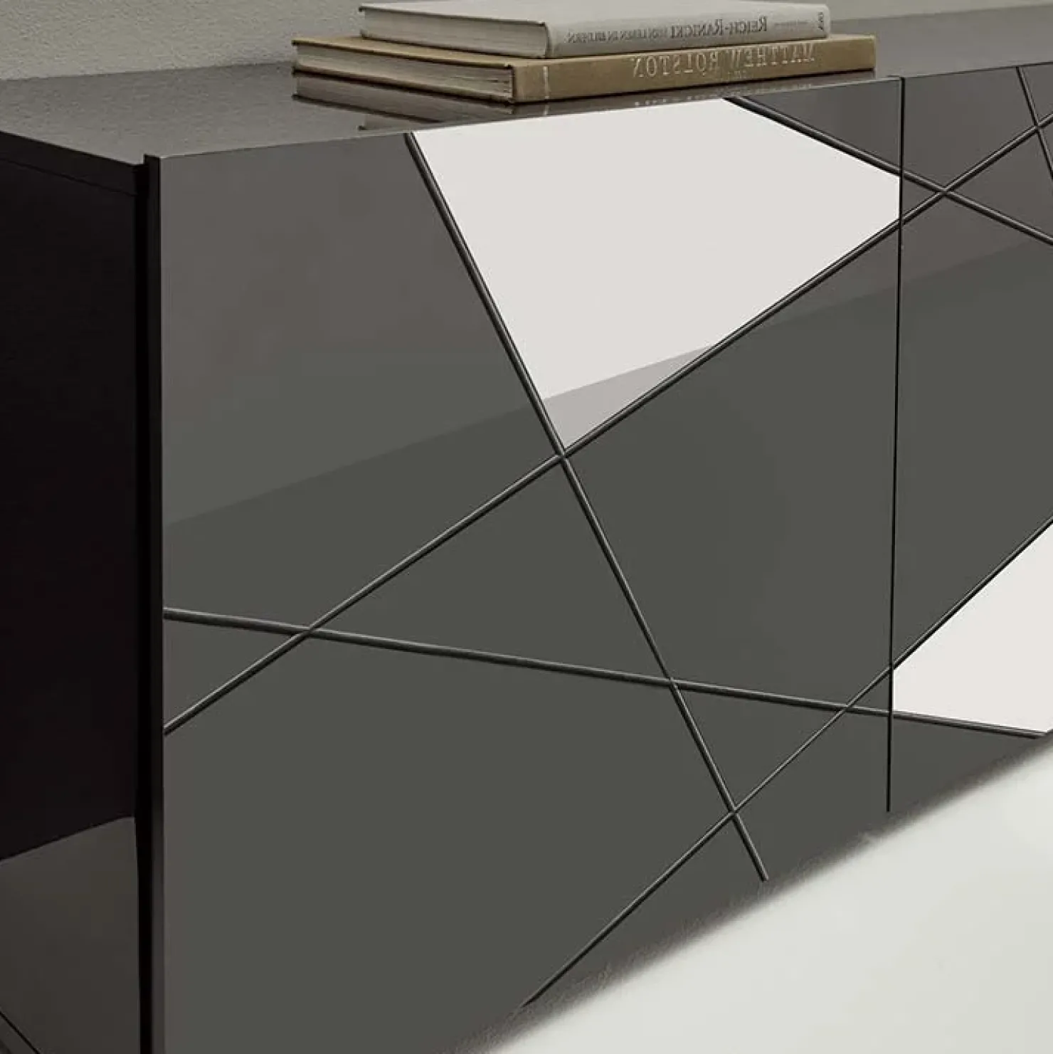 Garnero Arredamenti Madia 181x84h cm 3 ante grigio lucido specchio con serigrafia Olimpo Antracite Best