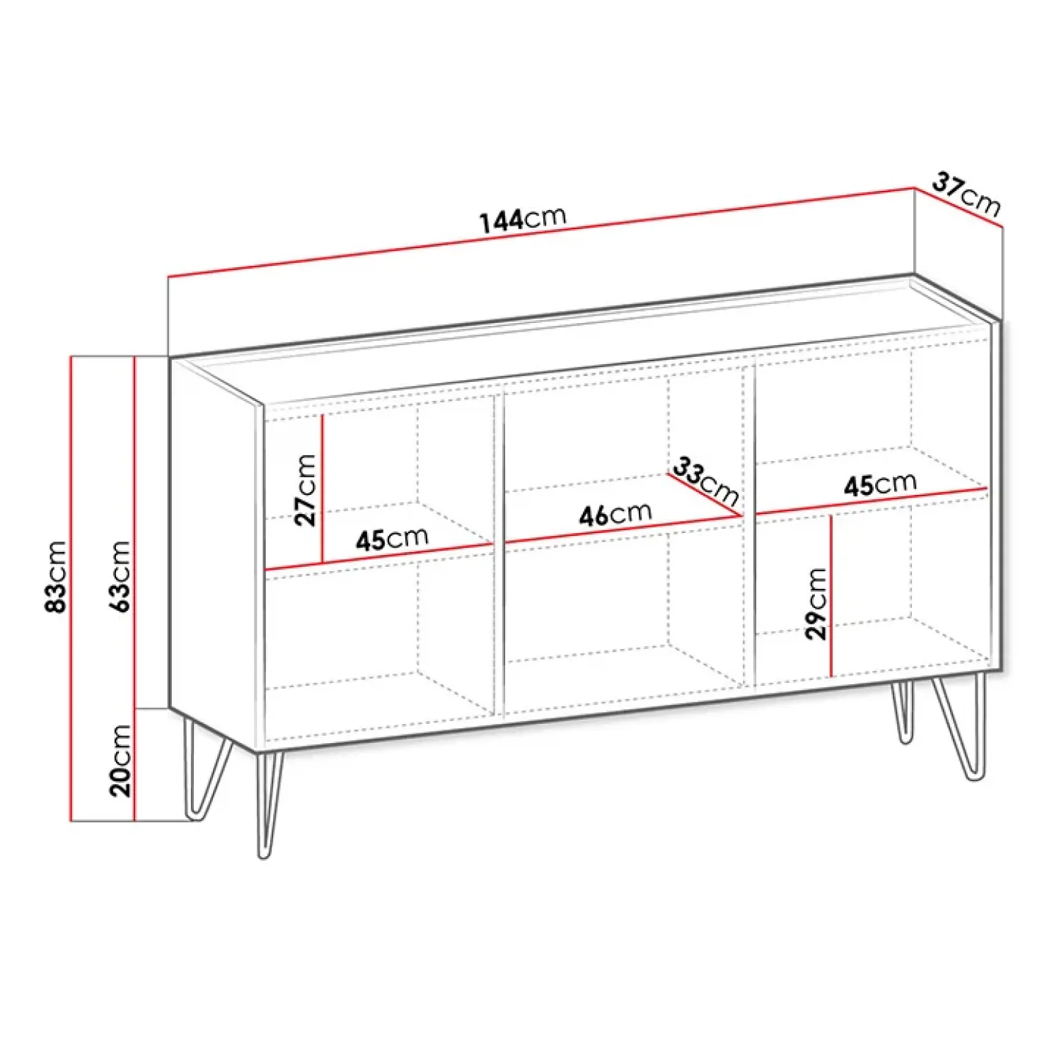 Garnero Arredamenti Madia 144x83h cm 3 ante moderna grafite marmo nero Visby Discount