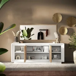 Garnero Arredamenti Madia 207x80h cm 4 ante moderna bianco opaco rovere chiaro Deluxe Rovere - Bianco opaco Sale