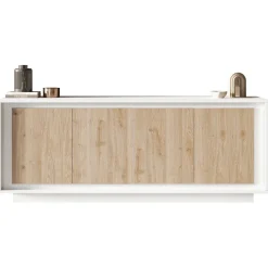Garnero Arredamenti Madia 207x80h cm 4 ante moderna bianco opaco rovere chiaro Deluxe Rovere - Bianco opaco Sale