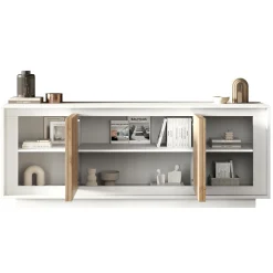 Garnero Arredamenti Madia 207x80h cm 4 ante moderna bianco opaco rovere chiaro Deluxe Rovere - Bianco opaco Sale