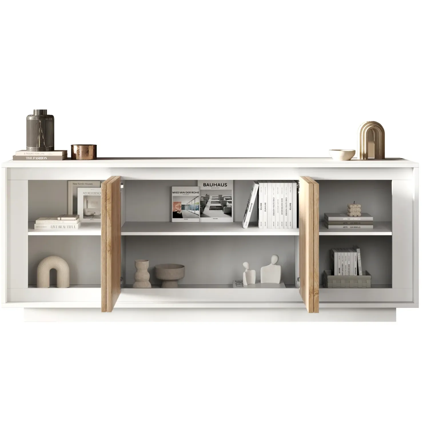 Garnero Arredamenti Madia 207x80h cm 4 ante moderna bianco opaco rovere chiaro Deluxe Rovere - Bianco opaco Sale