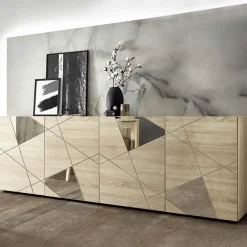 Garnero Arredamenti Madia 241x84h cm 4 ante moderna samoa specchio con serigrafia Olimpo Rovere Hot