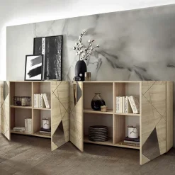 Garnero Arredamenti Madia 241x84h cm 4 ante moderna samoa specchio con serigrafia Olimpo Rovere Hot