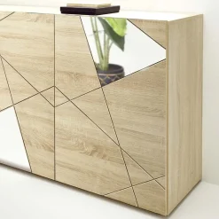 Garnero Arredamenti Madia 241x84h cm 4 ante moderna samoa specchio con serigrafia Olimpo Rovere Hot