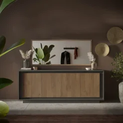 Garnero Arredamenti Madia 207x80h cm 4 ante moderna antracite rovere scuro Deluxe Antracite - Rovere Rustico Hot