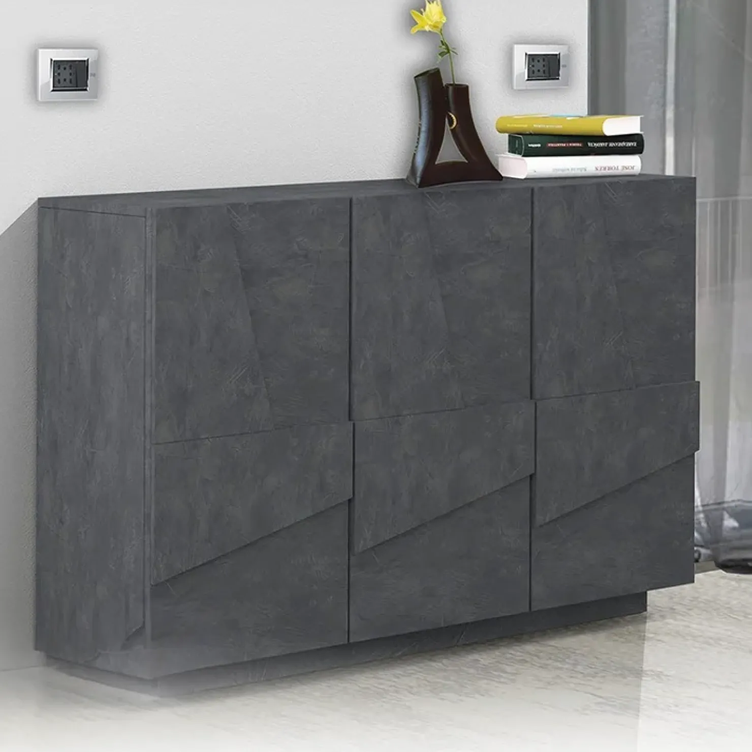 Garnero Arredamenti Madia 120x86h cm 3 ante moderna decorate Zenzero Ossido Outlet