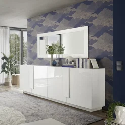 Garnero Arredamenti Madia 241x90h cm 4 ante moderna bianco laccato lucido Alvarez Bianco Lucido