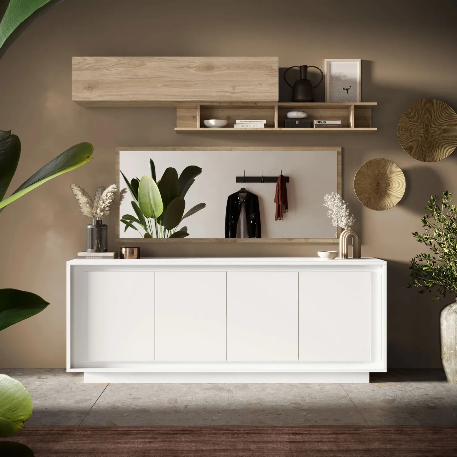 Garnero Arredamenti Madia 207x80h cm 4 ante moderna Deluxe Bianco Opaco New