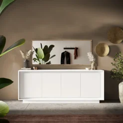 Garnero Arredamenti Madia 207x80h cm 4 ante moderna Deluxe Bianco Opaco New
