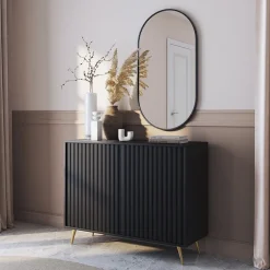 Garnero Arredamenti Madia 104x78h cm 2 ante moderna nero cannettato Celestia Nero Opaco Best