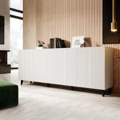 Garnero Arredamenti Madia 201x83h cm 4 ante moderna cannettato bianco Essence Bianco Opaco Hot