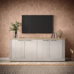 Garnero Arredamenti Madia 211x88h cm 4 ante moderna soggiorno rovere bianco frassinato Doria Sale